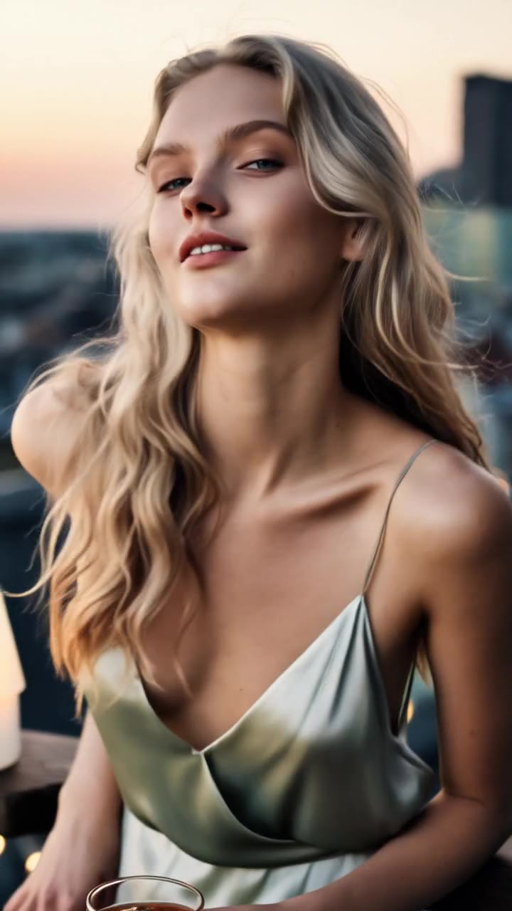 Rooftop dusk, silk in the half-light