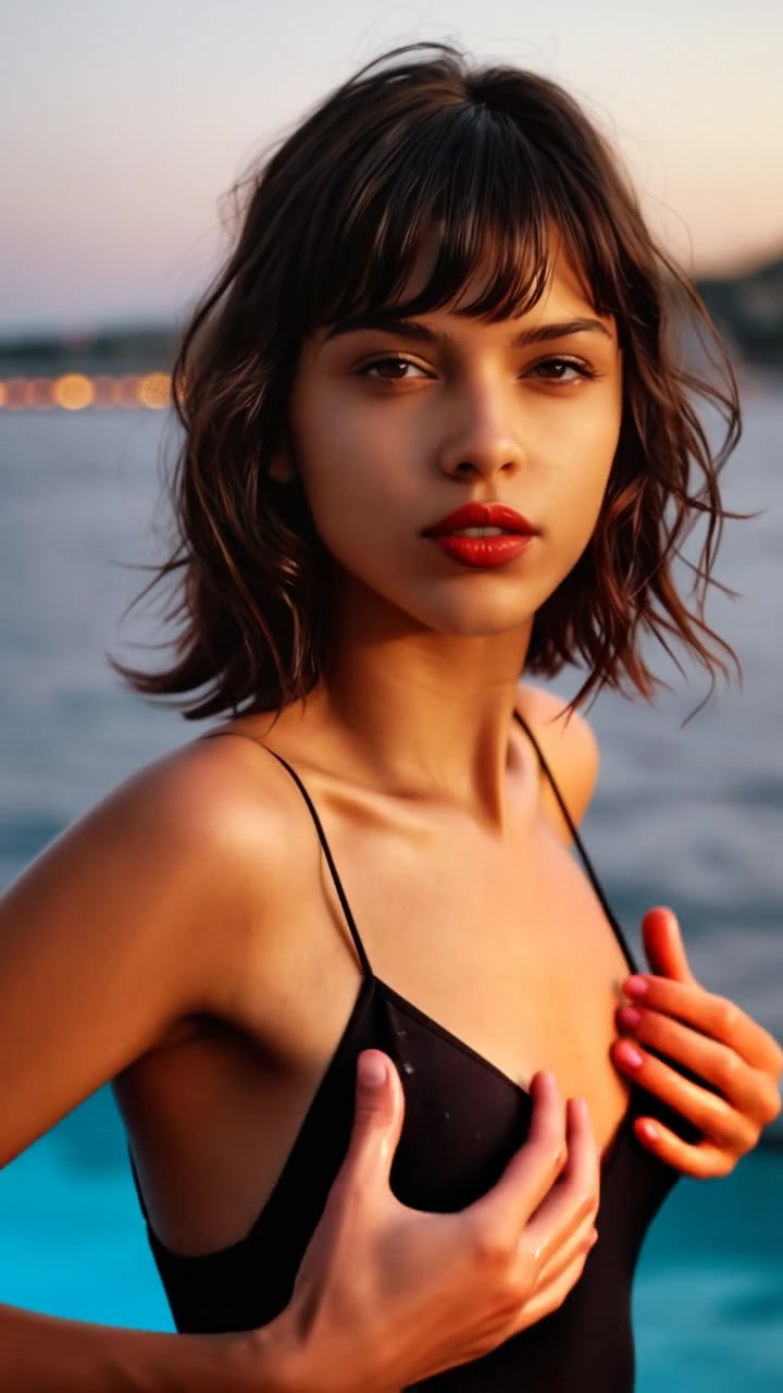 Dusk settling in, water on my skin, black against the fading light